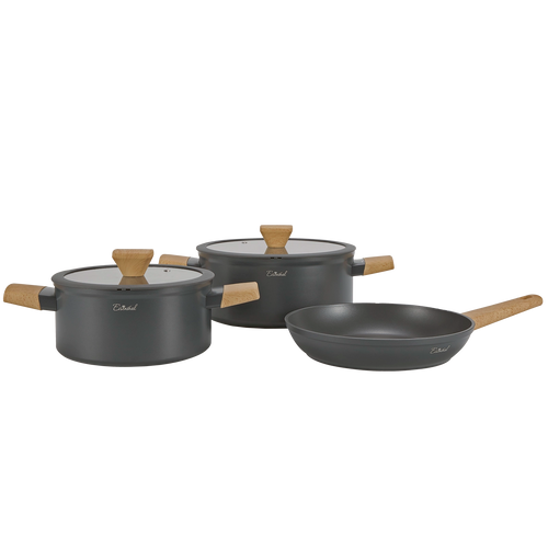סט סירים 5 חלקים OXFORD-Dark gray – מחבת 24 ס"מ ו-2 סירים 24/20 ס"מ | Buona Casa