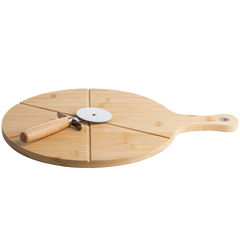 קרש חיתוך פיצה מבמבוק + חותכן פיצה איכותי