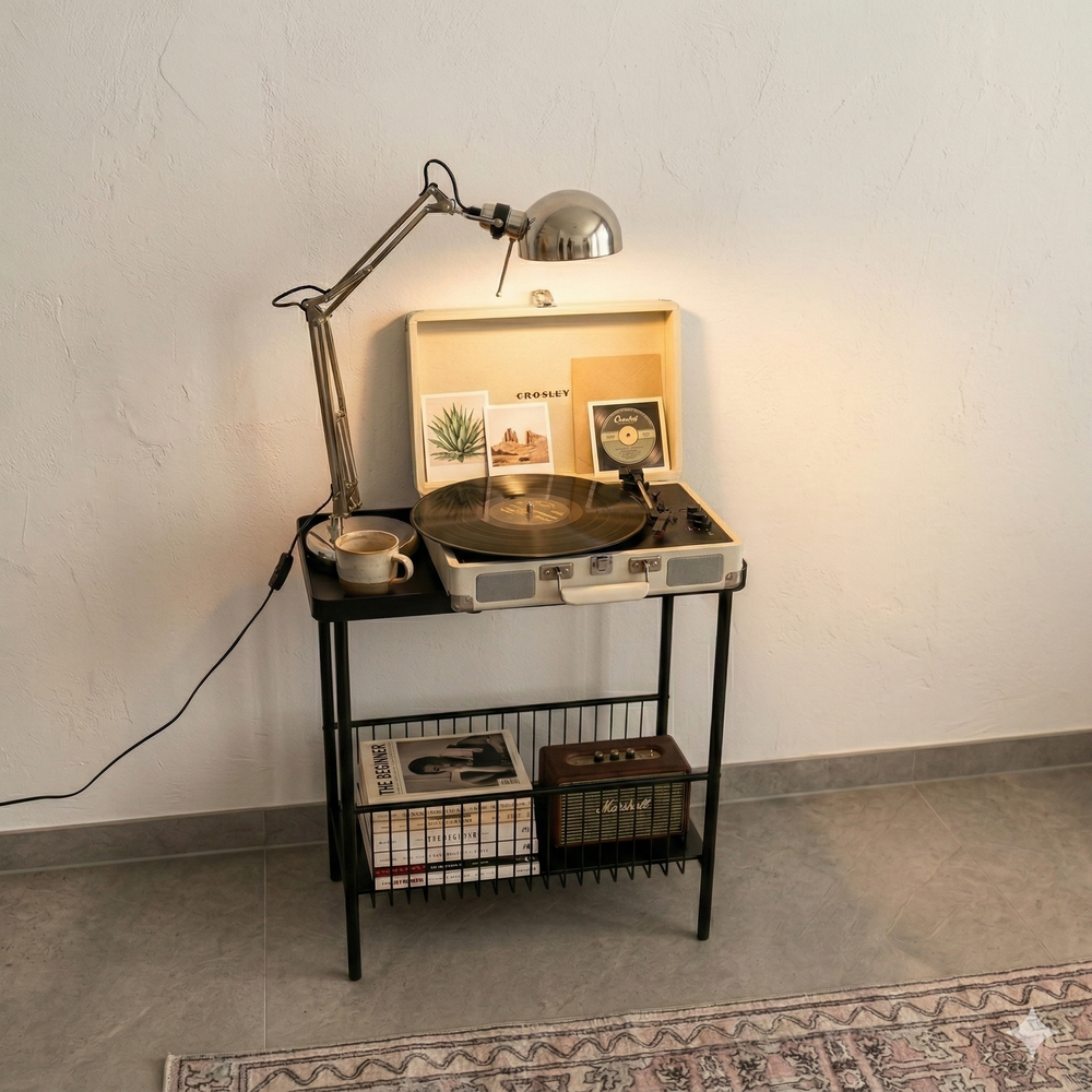 שולחן צד עם מדף אחסון תחתון - שחור