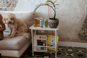 שולחן צד עם מדף אחסון תחתון - לבן