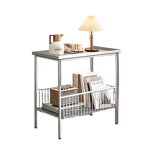 שולחן צד עם מדף אחסון תחתון - כסף