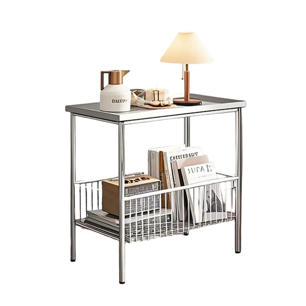 שולחן צד עם מדף אחסון תחתון - כסף