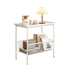 שולחן צד עם מדף אחסון תחתון - לבן