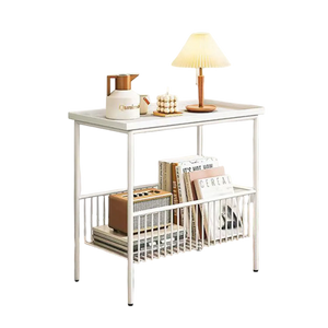 שולחן צד עם מדף אחסון תחתון - לבן