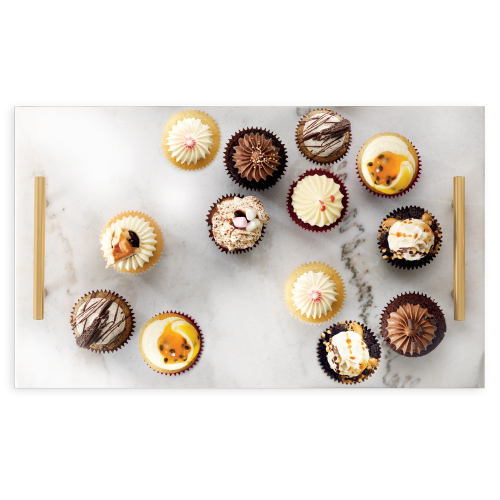 מגש שיש מלבני רחב בעל ידיות זהב