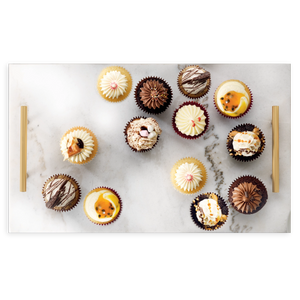 מגש שיש מלבני רחב בעל ידיות זהב