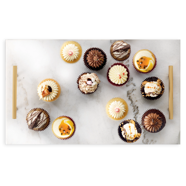 מגש שיש מלבני רחב בעל ידיות זהב