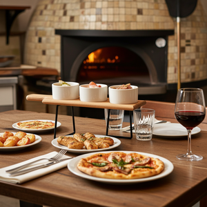 מגש הגשה מעץ בעל ידית עם 3 קעריות