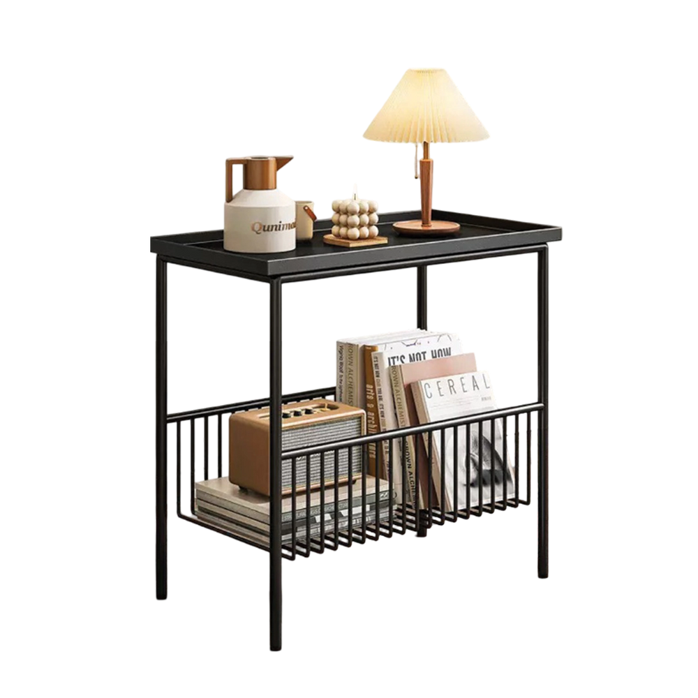 שולחן צד עם מדף אחסון תחתון - שחור