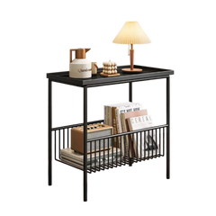 שולחן צד עם מדף אחסון תחתון - שחור