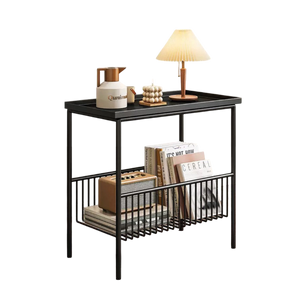 שולחן צד עם מדף אחסון תחתון - שחור