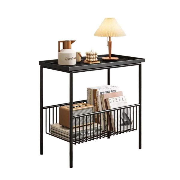 שולחן צד עם מדף אחסון תחתון - שחור